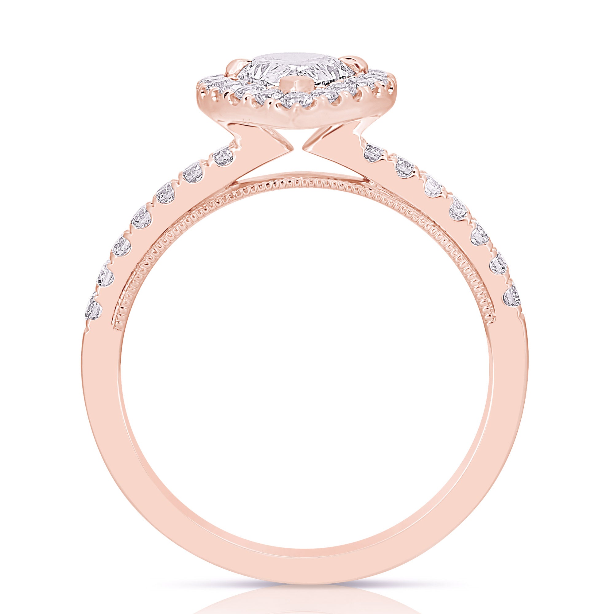 14K 3/4 Ct Center Pear Shape Halo Diamond Engagement Ring