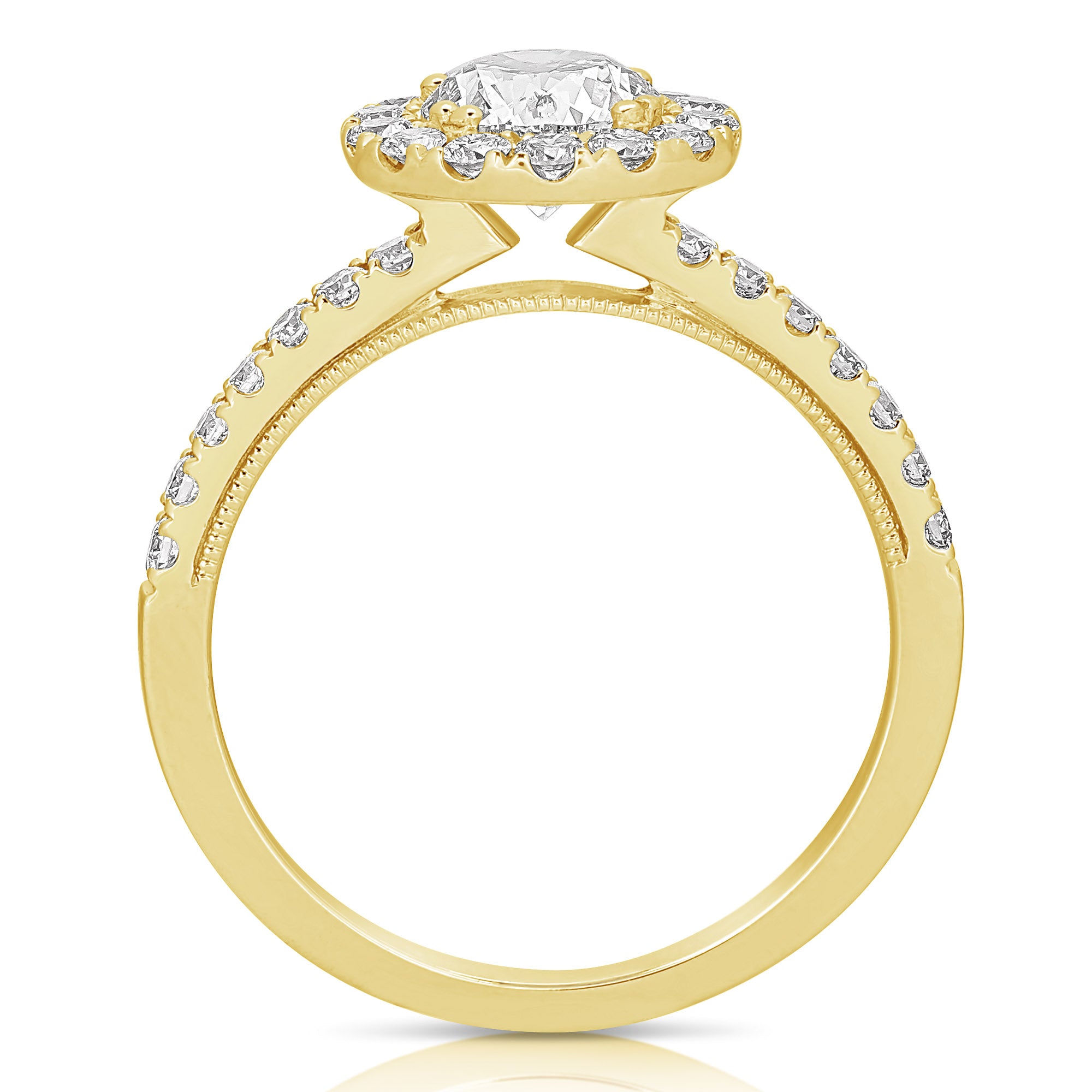 14K 1 Ct Center Round Halo Diamond Engagement Ring