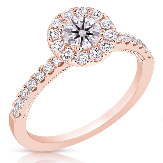 14K 0.5 Ct Center Round Halo Diamond Engagement Ring