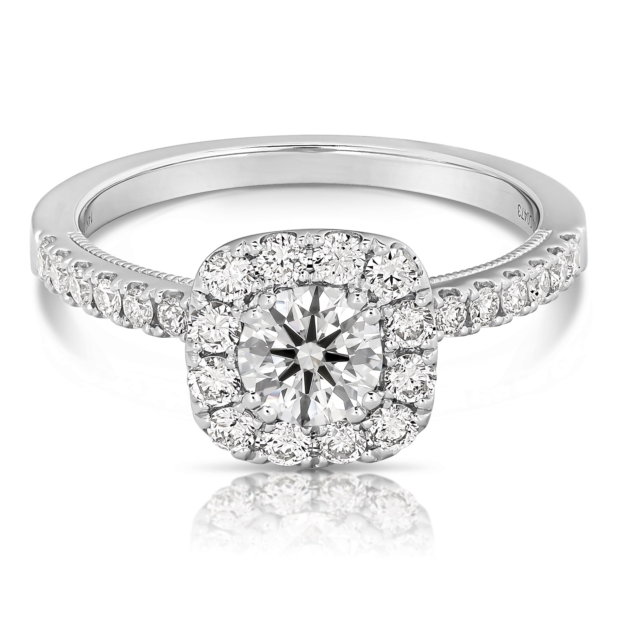 14K 0.5 Ct Center Round Cushion Halo Diamond Engagement Ring