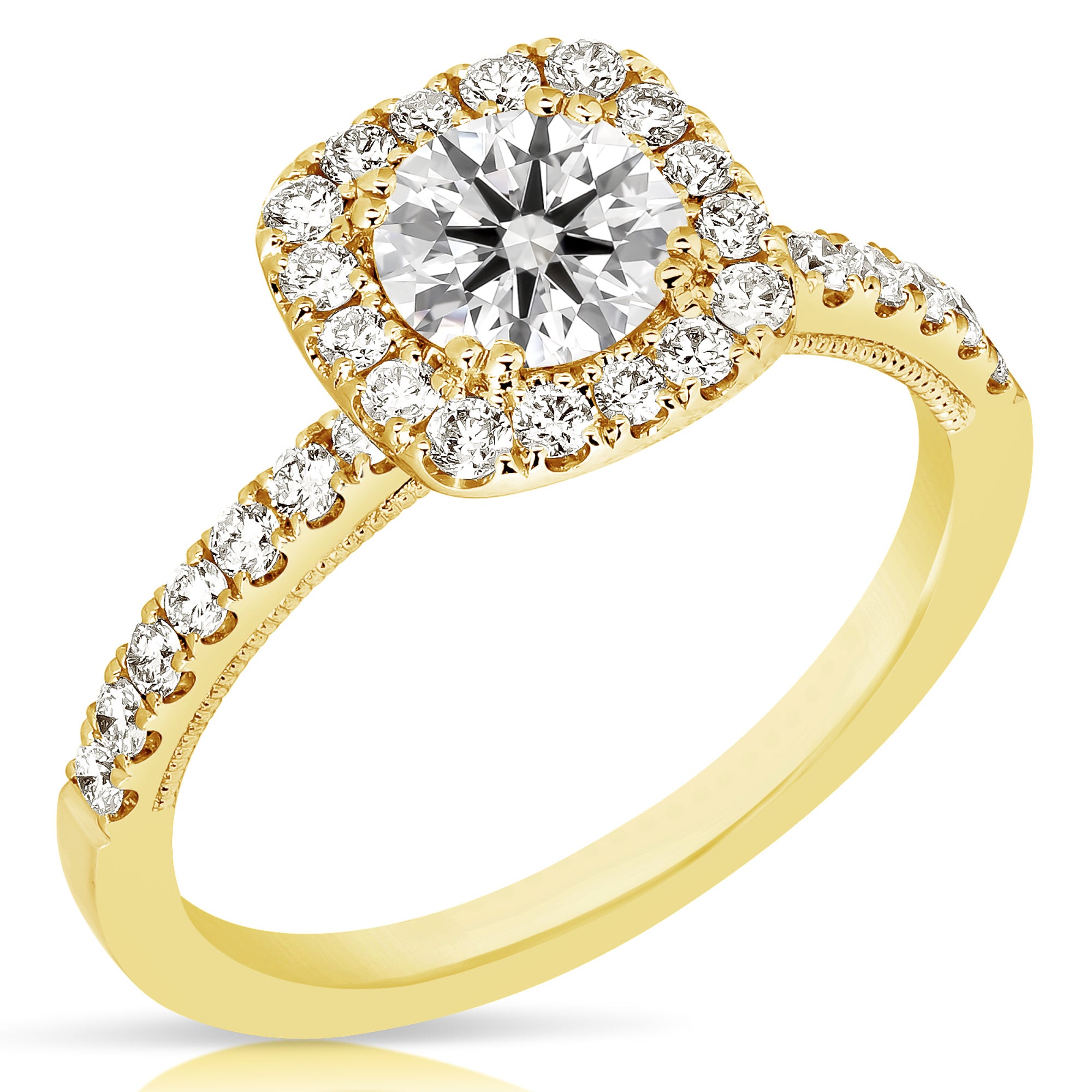 14K 0.5 Ct Center Round Cushion Halo Diamond Engagement Ring