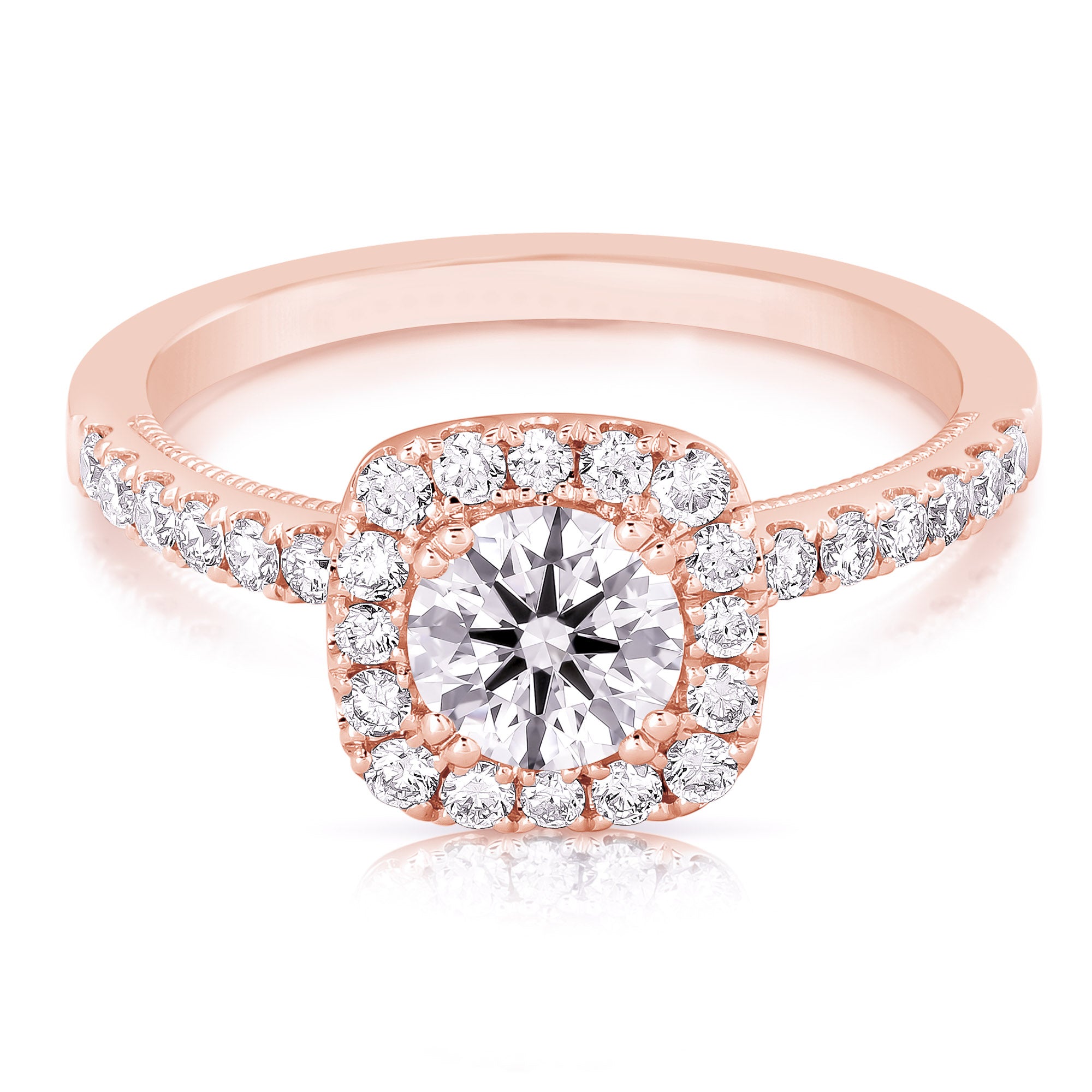 14K 3/4 Ct Center Round Cushion Halo Diamond Engagement Ring