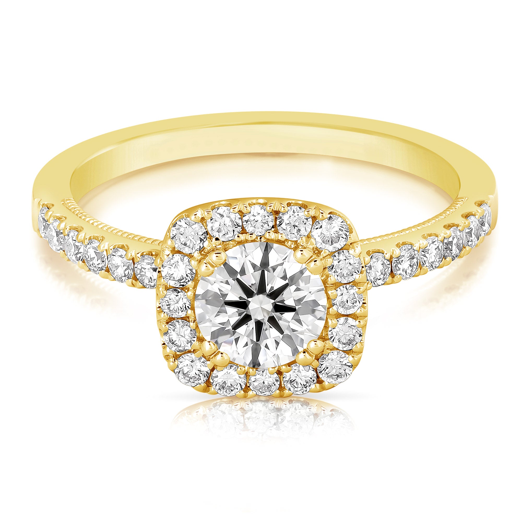 14K 3/4 Ct Center Round Cushion Halo Diamond Engagement Ring