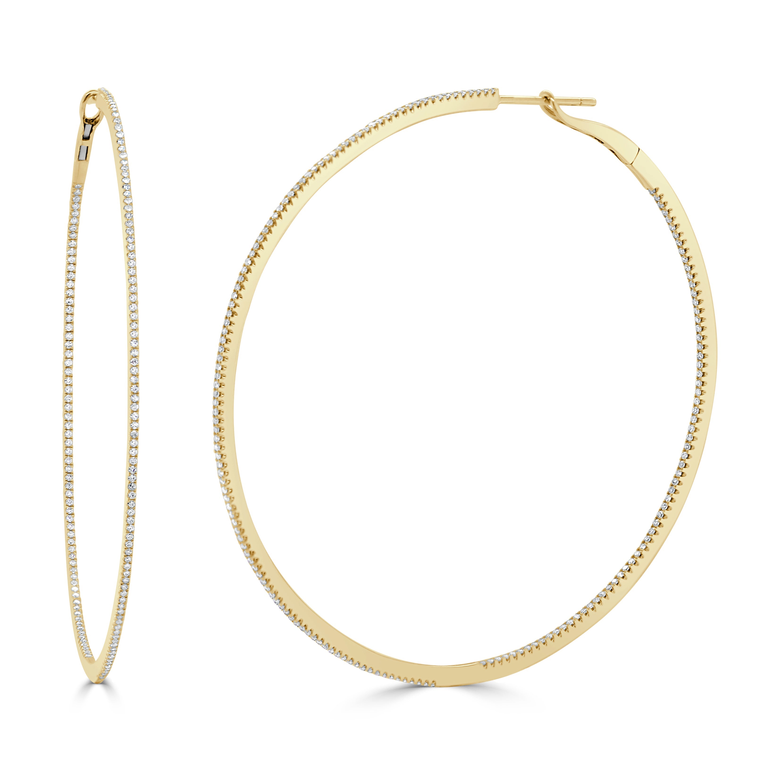 14K Gold Inside-Out Thin Diamond Hoops