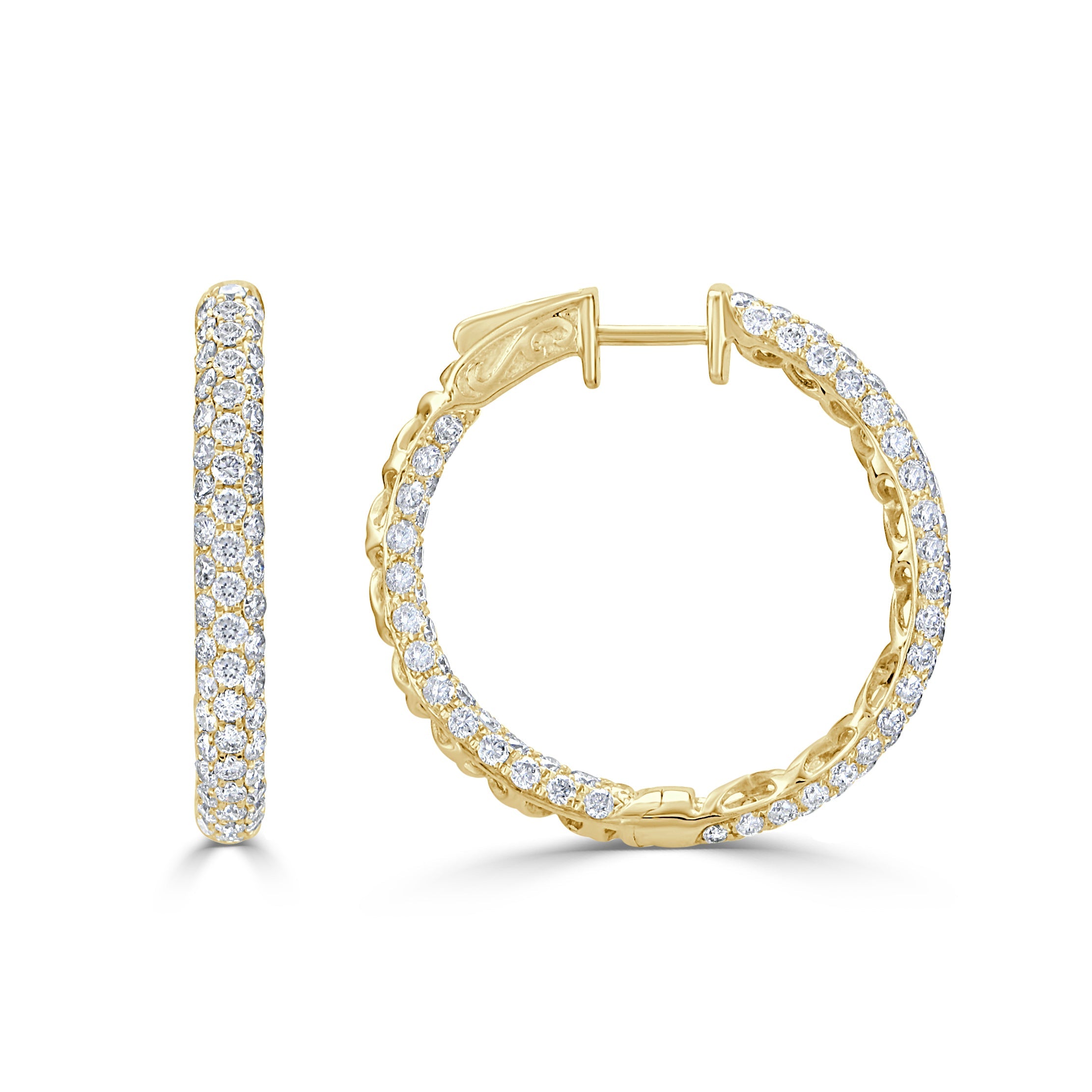 18K Gold & Diamond Pave Hoop Earrings