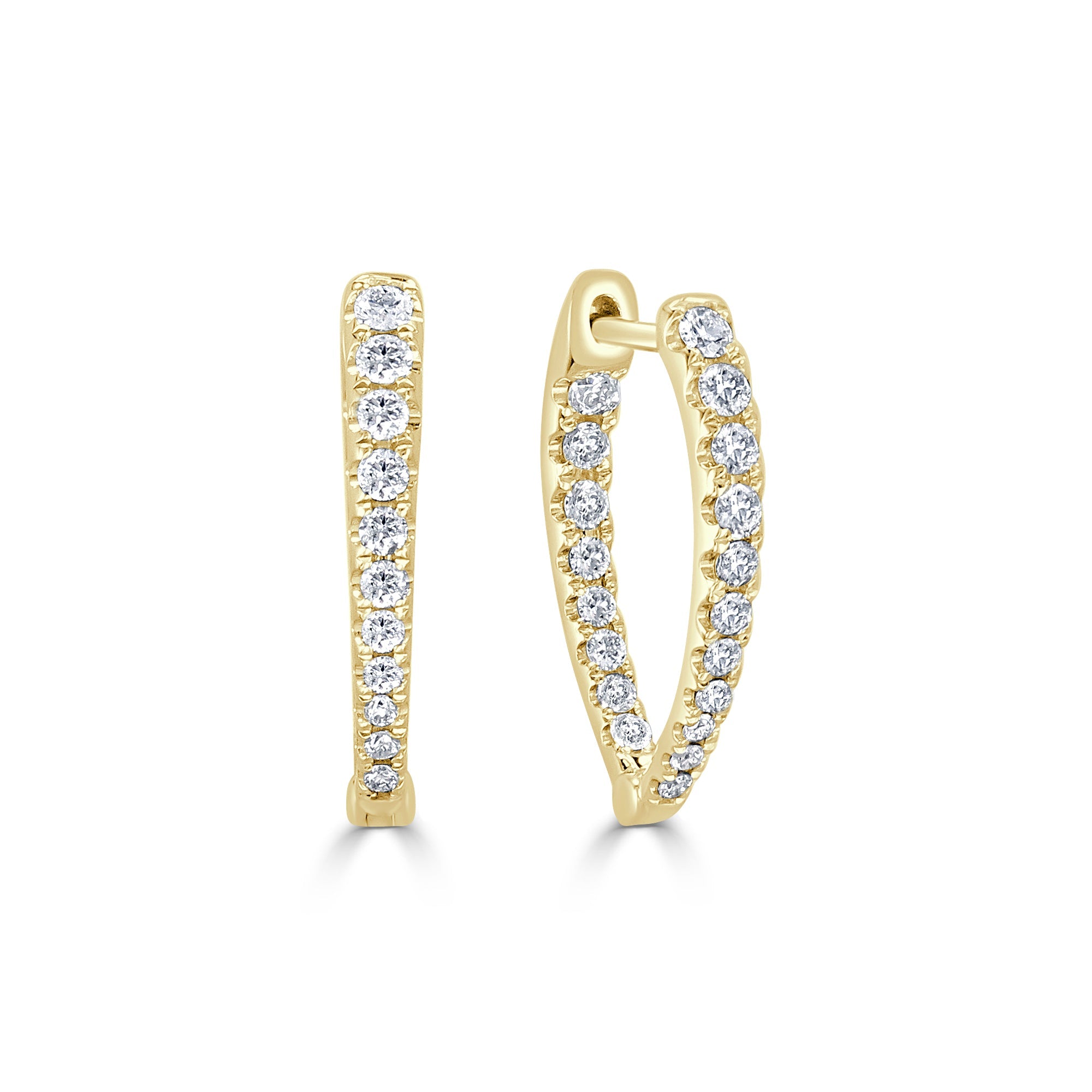 14k Gold & Diamond Point Hoop Earrings 3/4"