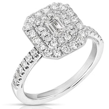  14K 1/3 Ct Center Emerald Cut D-Halo 1 Ctw Diamond Engagement Ring