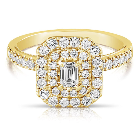 14K 1/3 Ct Center Emerald Cut D-Halo 1 Ctw Diamond Engagement Ring