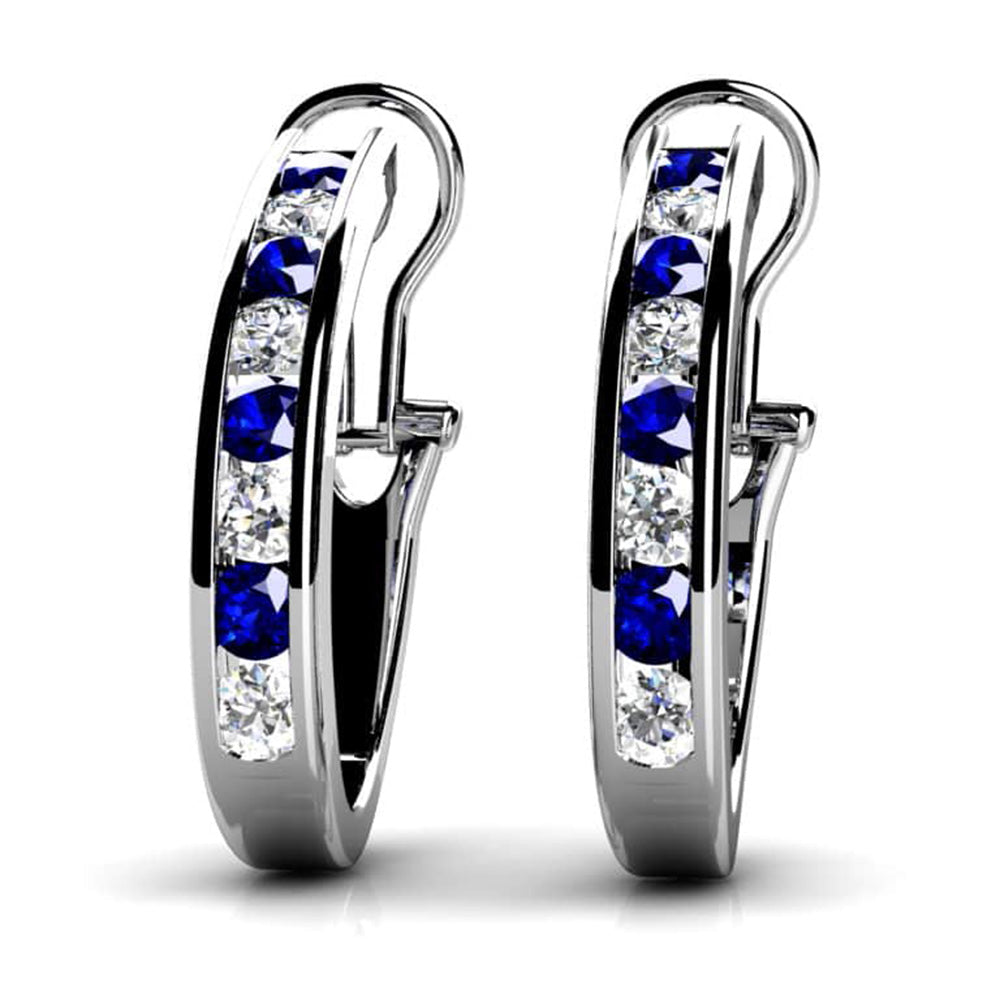 Channel Set Gemstone Diamond Hoop Earrings