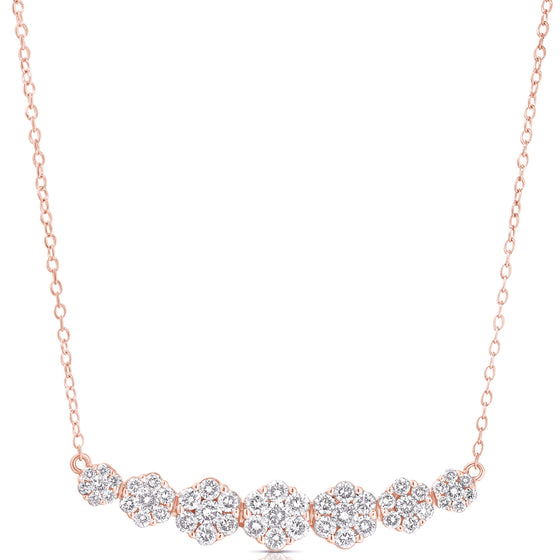 14K 1.00 Ct Graduated 7 Stone Flower Cluster Necklace With Chain