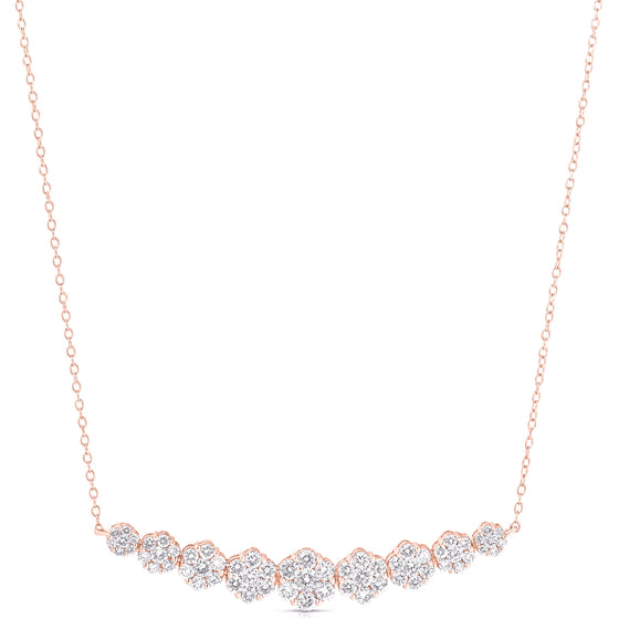 14K 1.50 Ct Graduated 9 Stone Flower Cluster Necklace With Chain