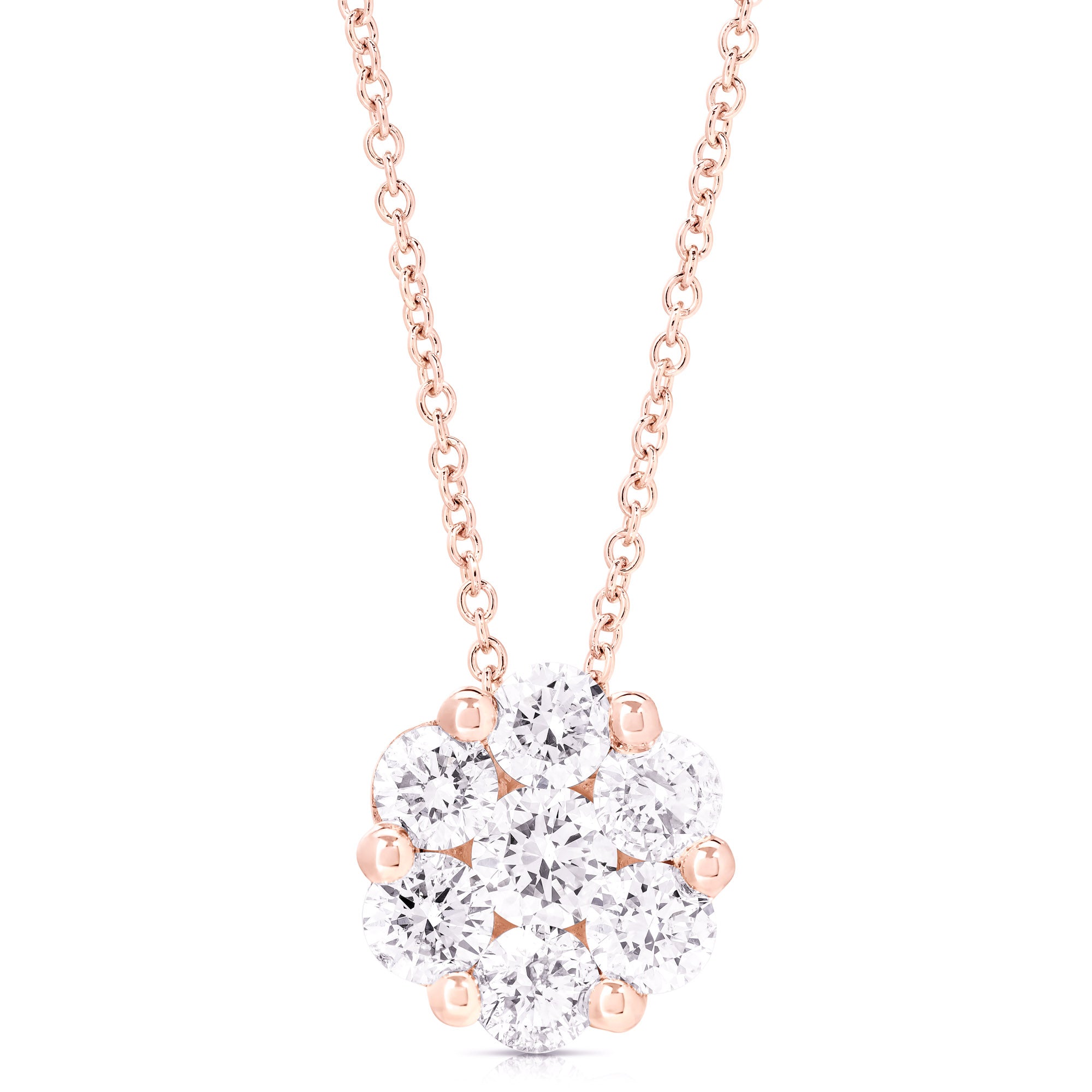 14K 1.00 Ct Flower Cluster Pendant With Chain