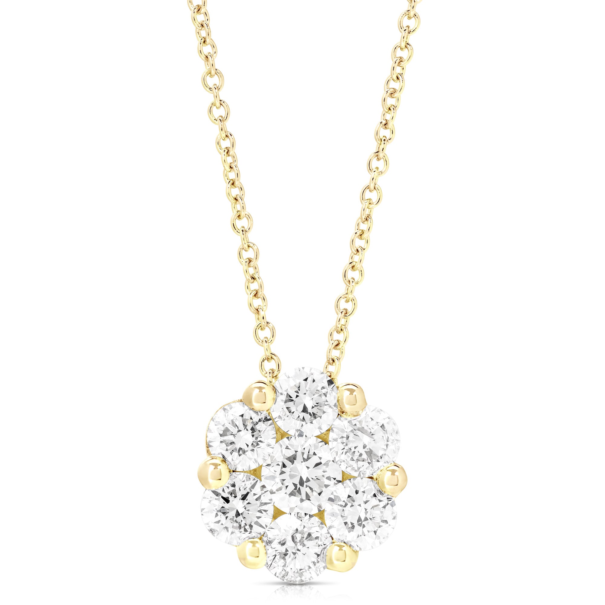 14K 1.00 Ct Flower Cluster Pendant With Chain