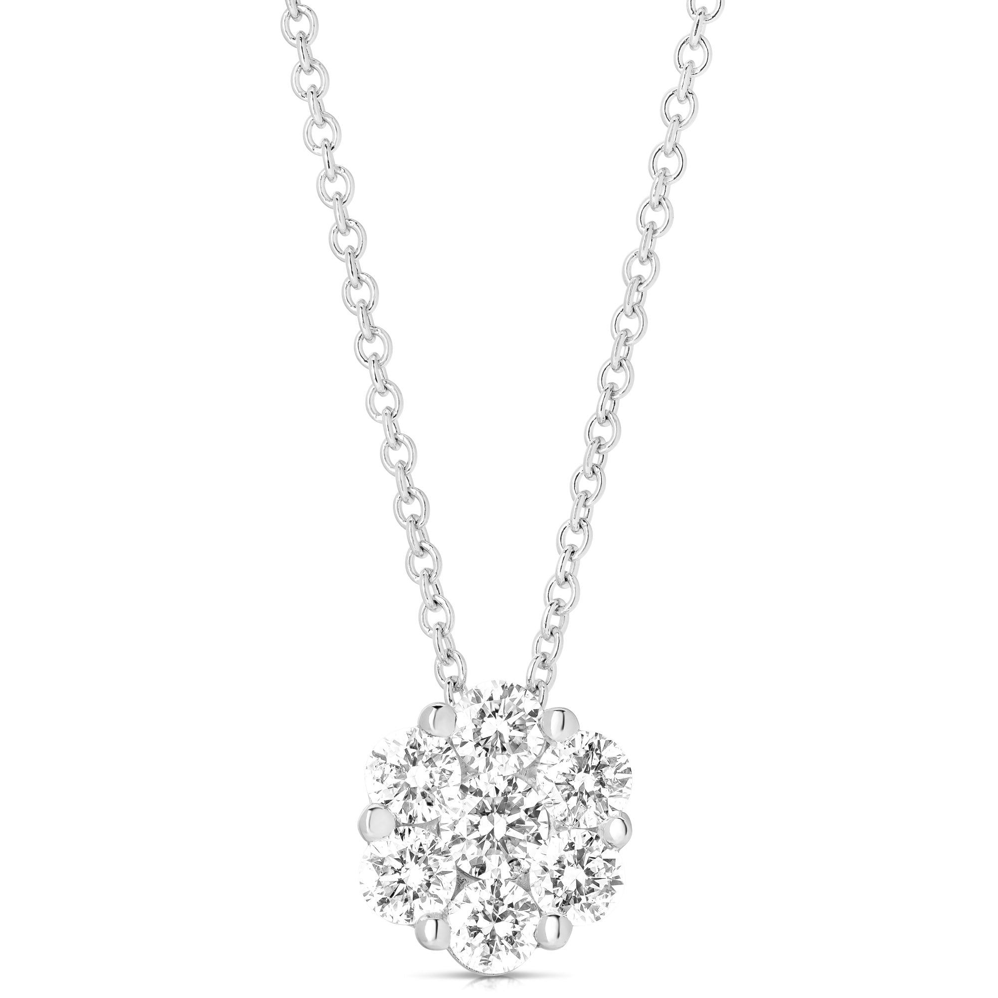 14K 0.50 Ct Flower Cluster Pendant With Chain