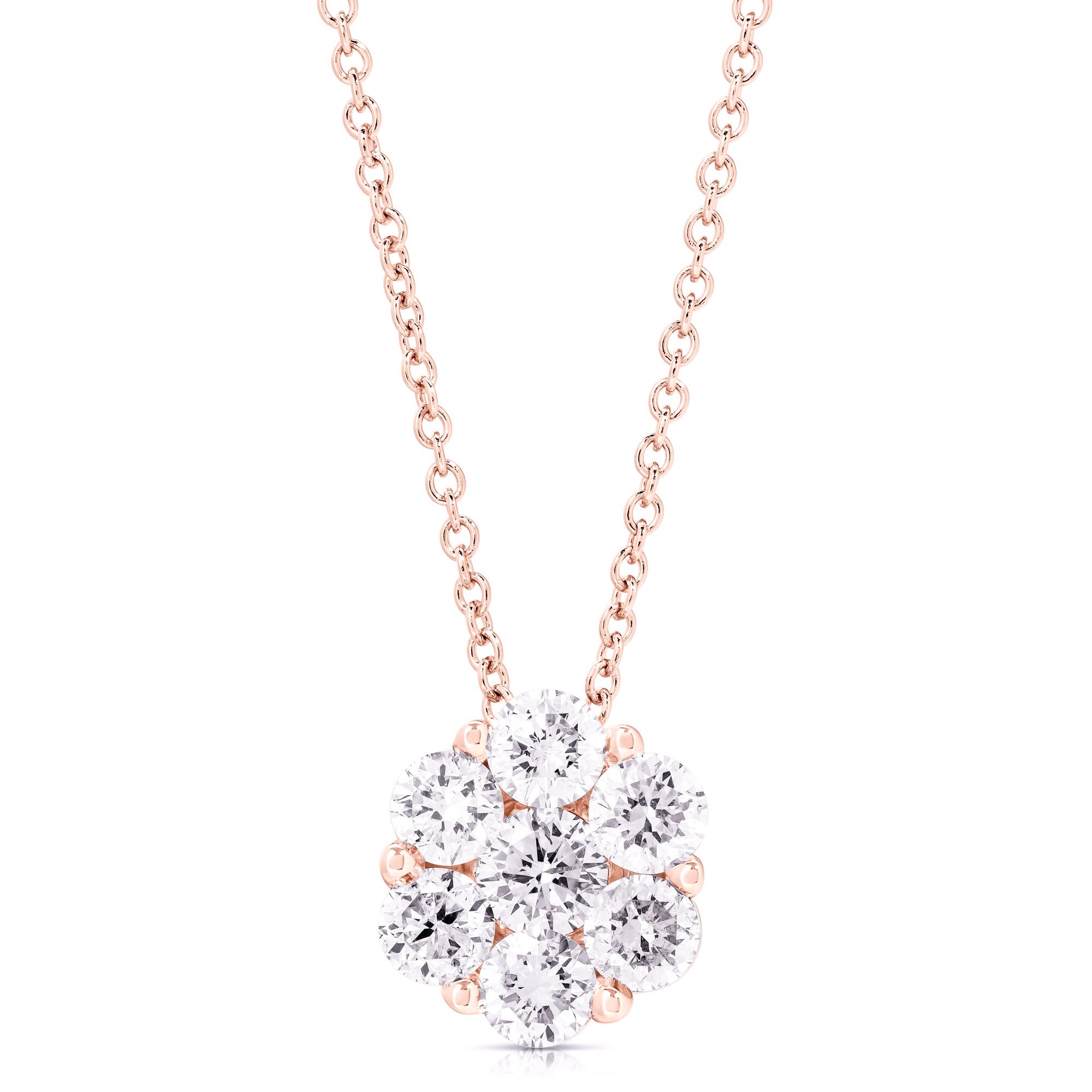 14K 0.75 Ct Flower Cluster Pendant With Chain