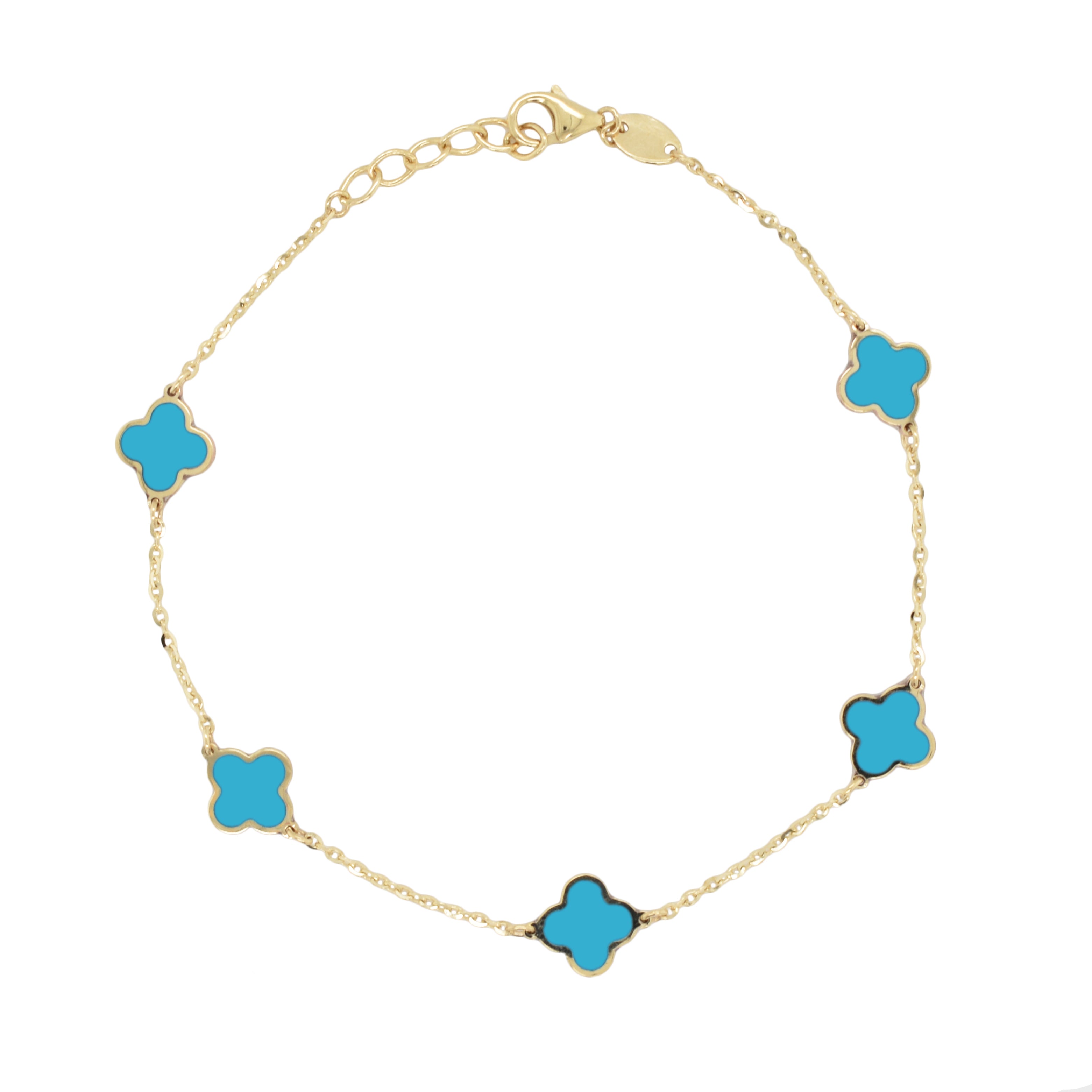 14k Gold & Turquoise Clover Station Bracelet