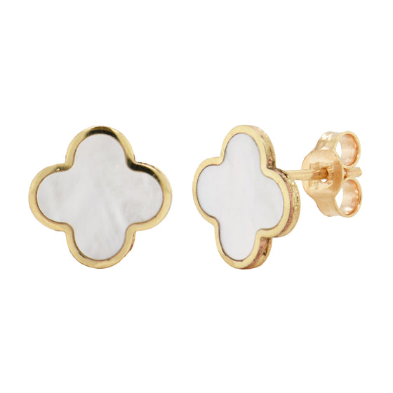 14k Gold & Mother of Pearl Clover Stud Earrings