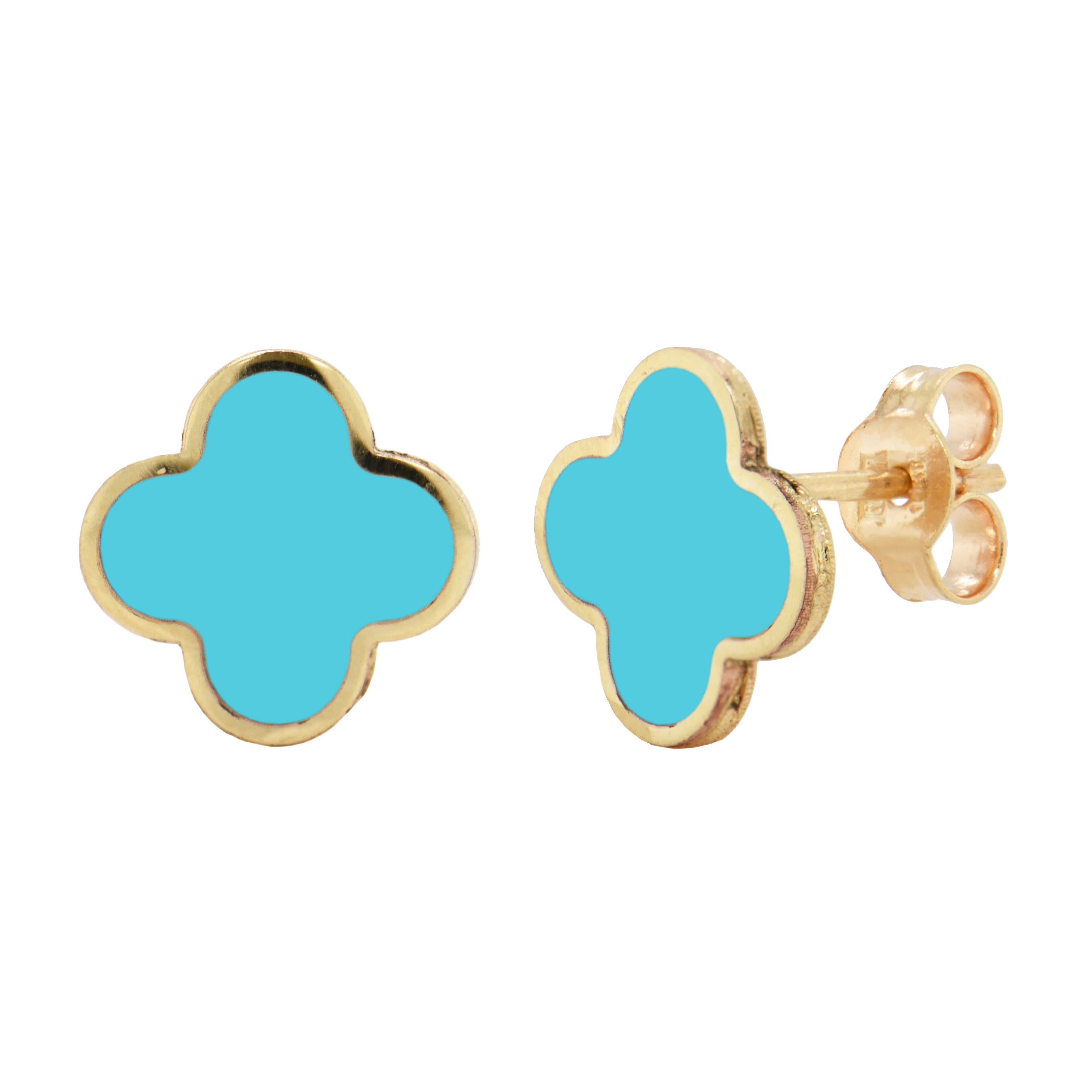 14k Gold & Turquoise Clover Stud Earrings