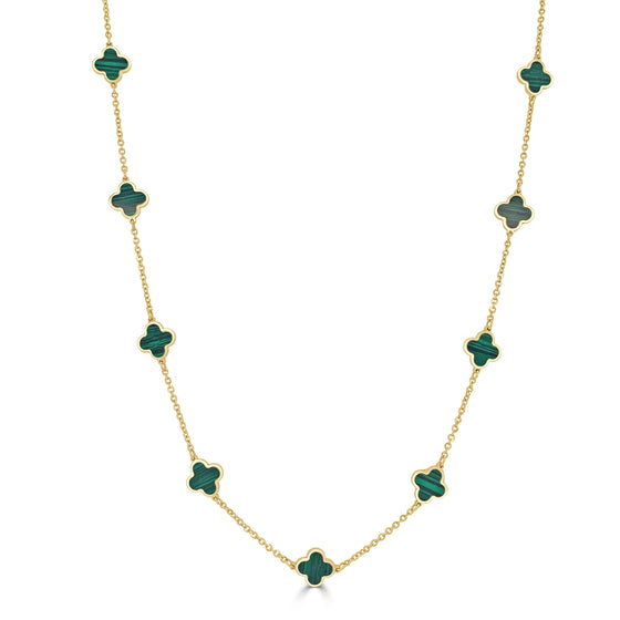 14k Gold & Malachite Clover Necklace