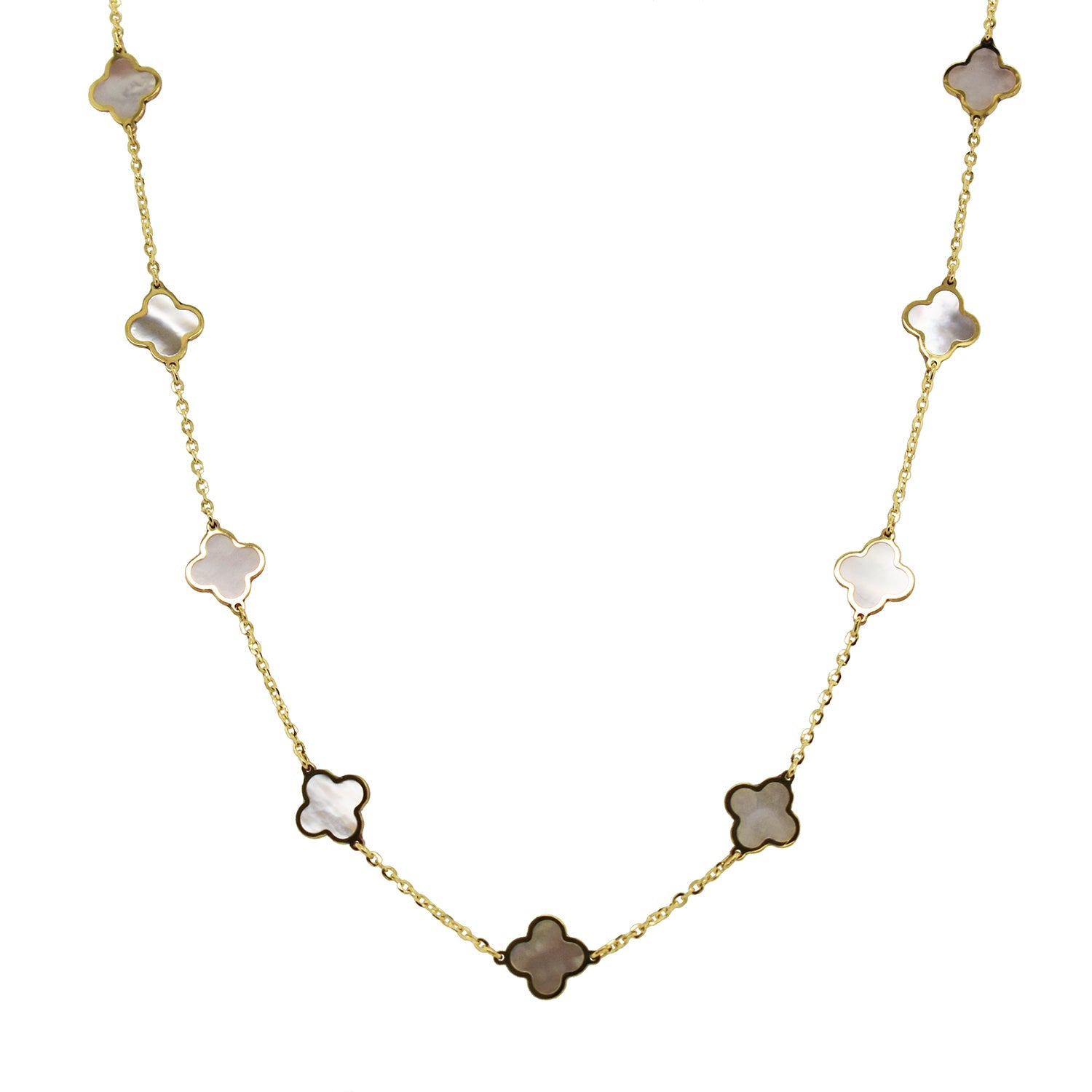 14k Gold Mother Of Pearl Clover Necklace