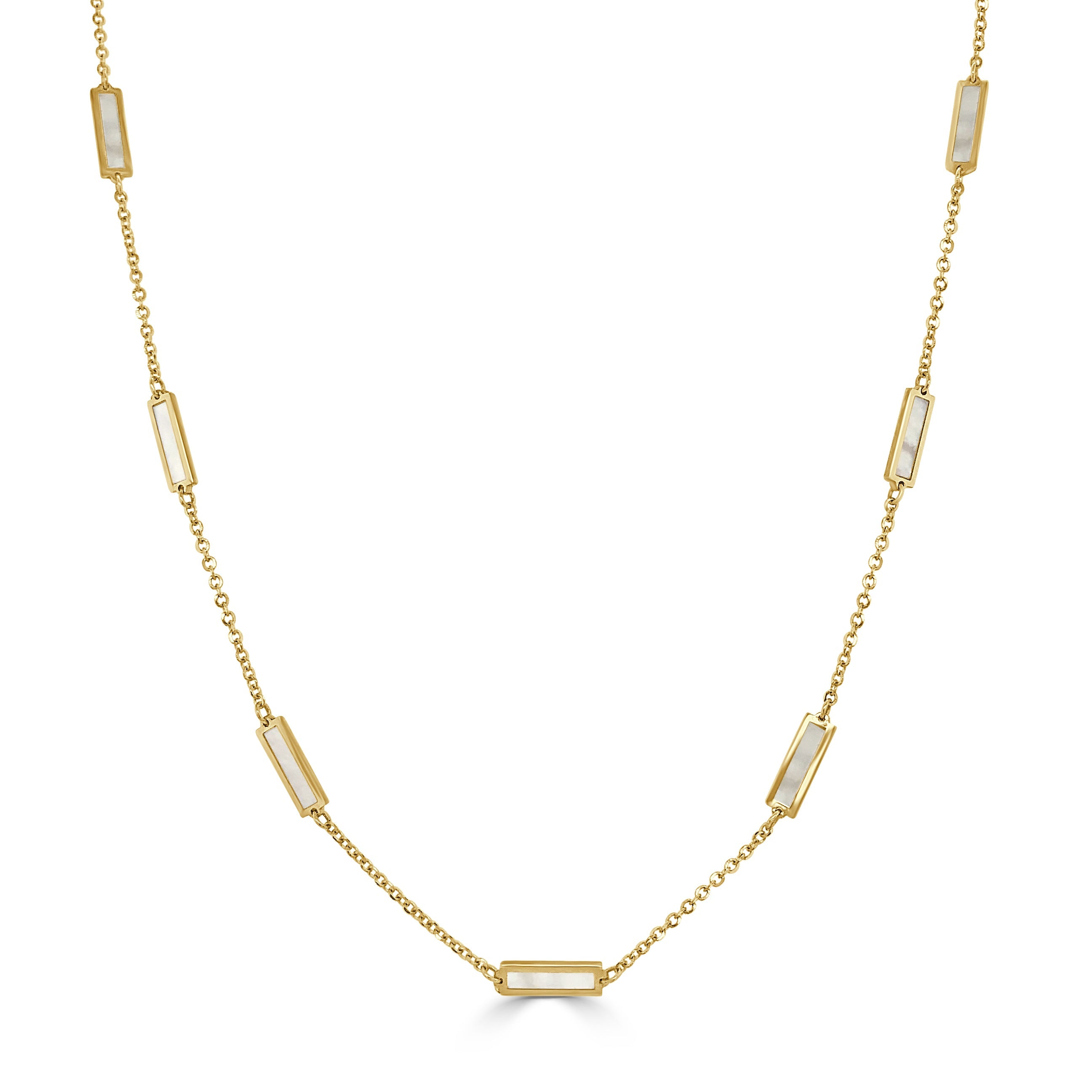 14K Yellow Gold Mother of Pearl Station Bar Necklace