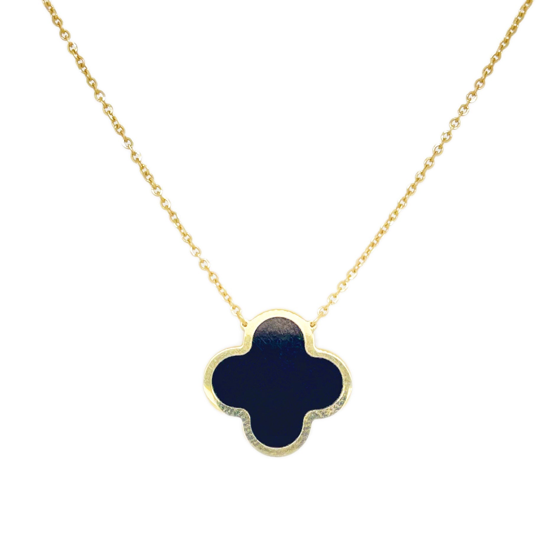 14K Yellow Gold & Onyx Clover Necklace