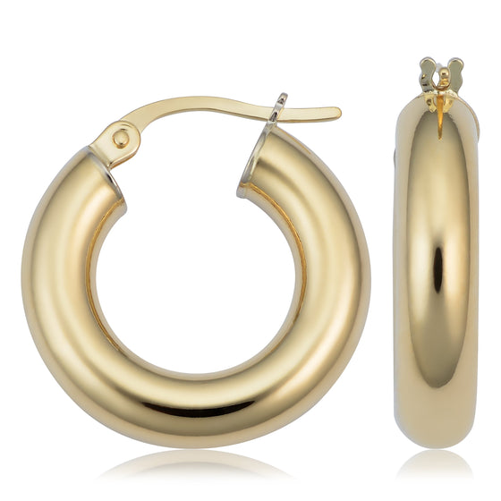 14K Yellow Gold Tube Hoop Earrings with Hinged Clip Closure