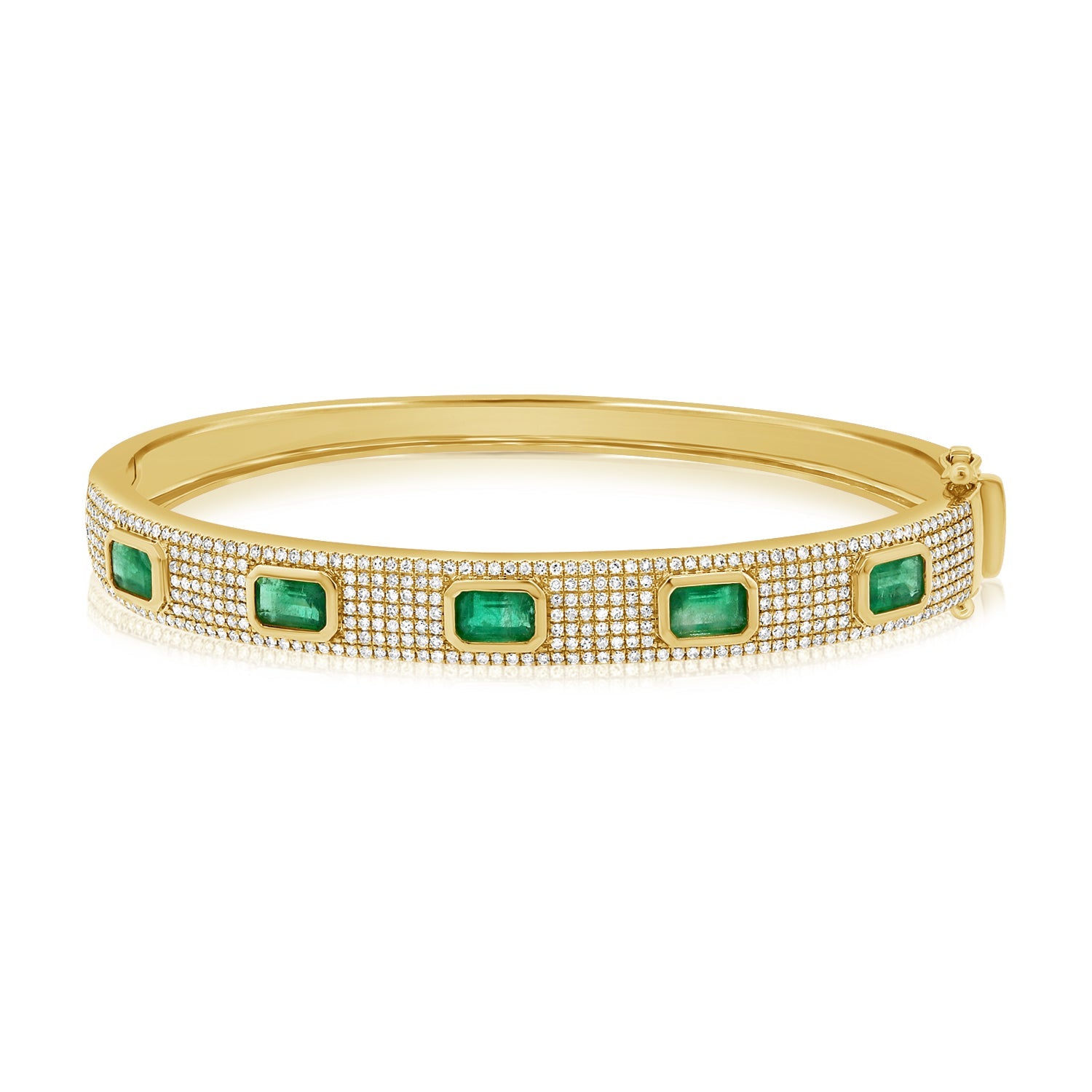 14k Gold Green Emerald & Diamond Bangle