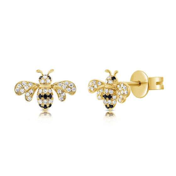 14k Gold & Black Diamond Bumble Bee Stud Earrings