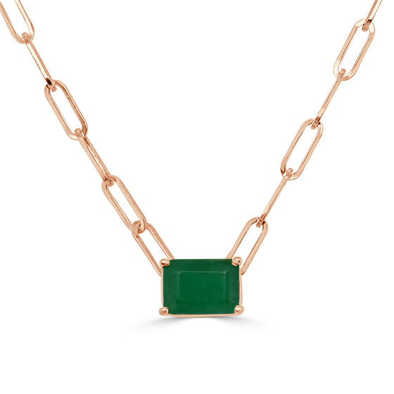 14k Gold & Emerald Paperclip Link Necklace