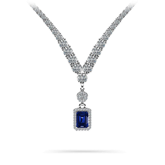 Emerald Gemstone Pendant 2 Row 4 Prong Necklace