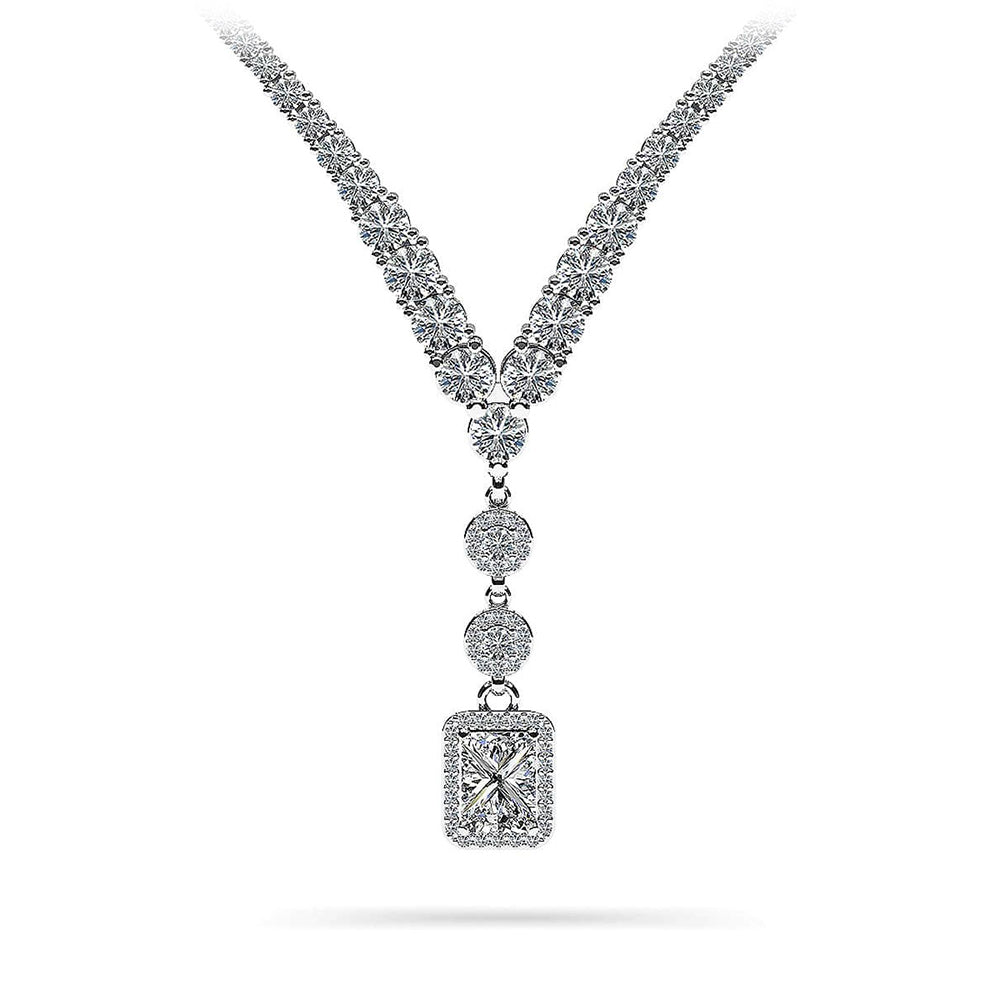 Extravagant Diamond Pendant 2 Row 4 Prong Necklace 