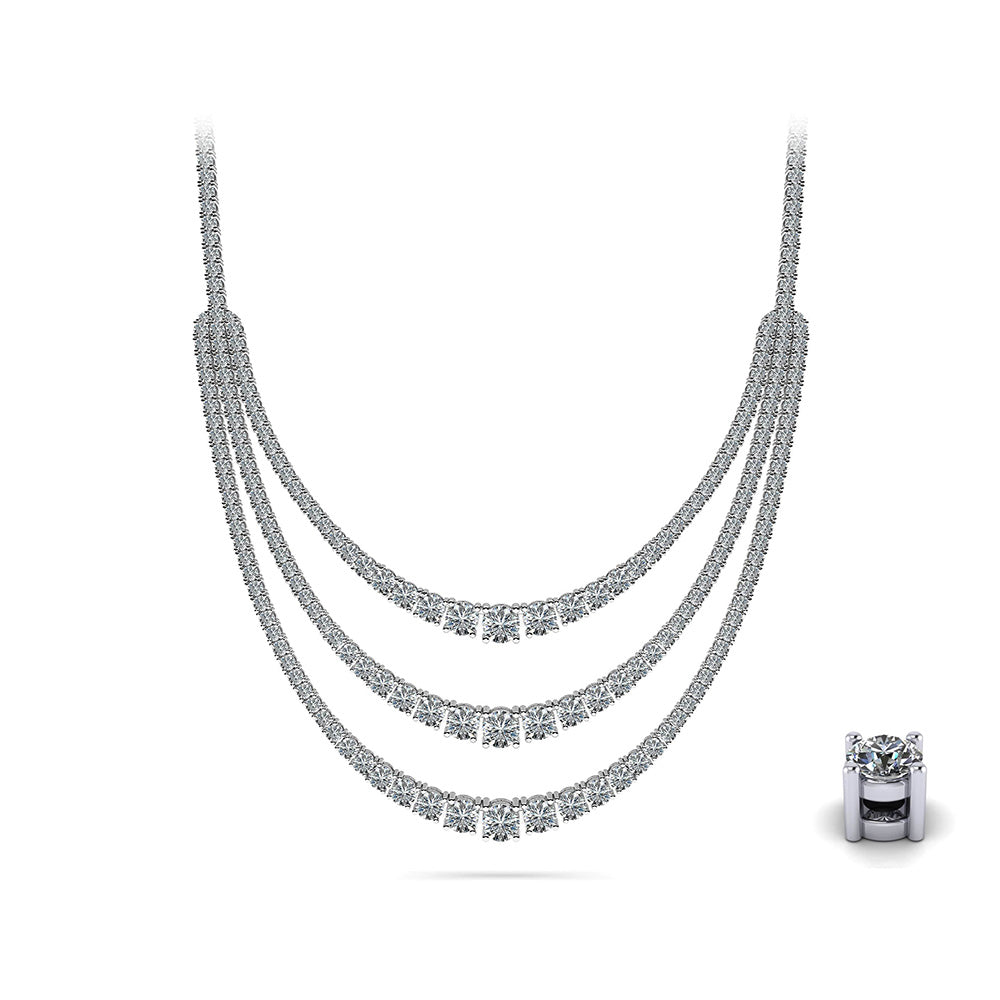 4 Prong Triple Strand Graduated Diamond Necklace