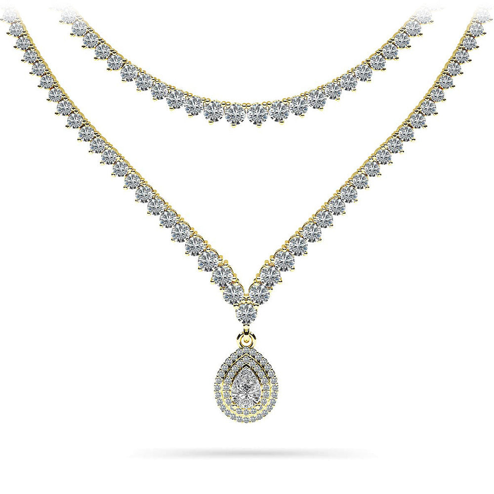 3 Prong Double Strand V Drop Diamond Necklace 