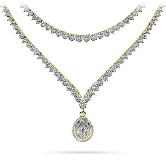3 Prong Double Strand V Drop Diamond Necklace 
