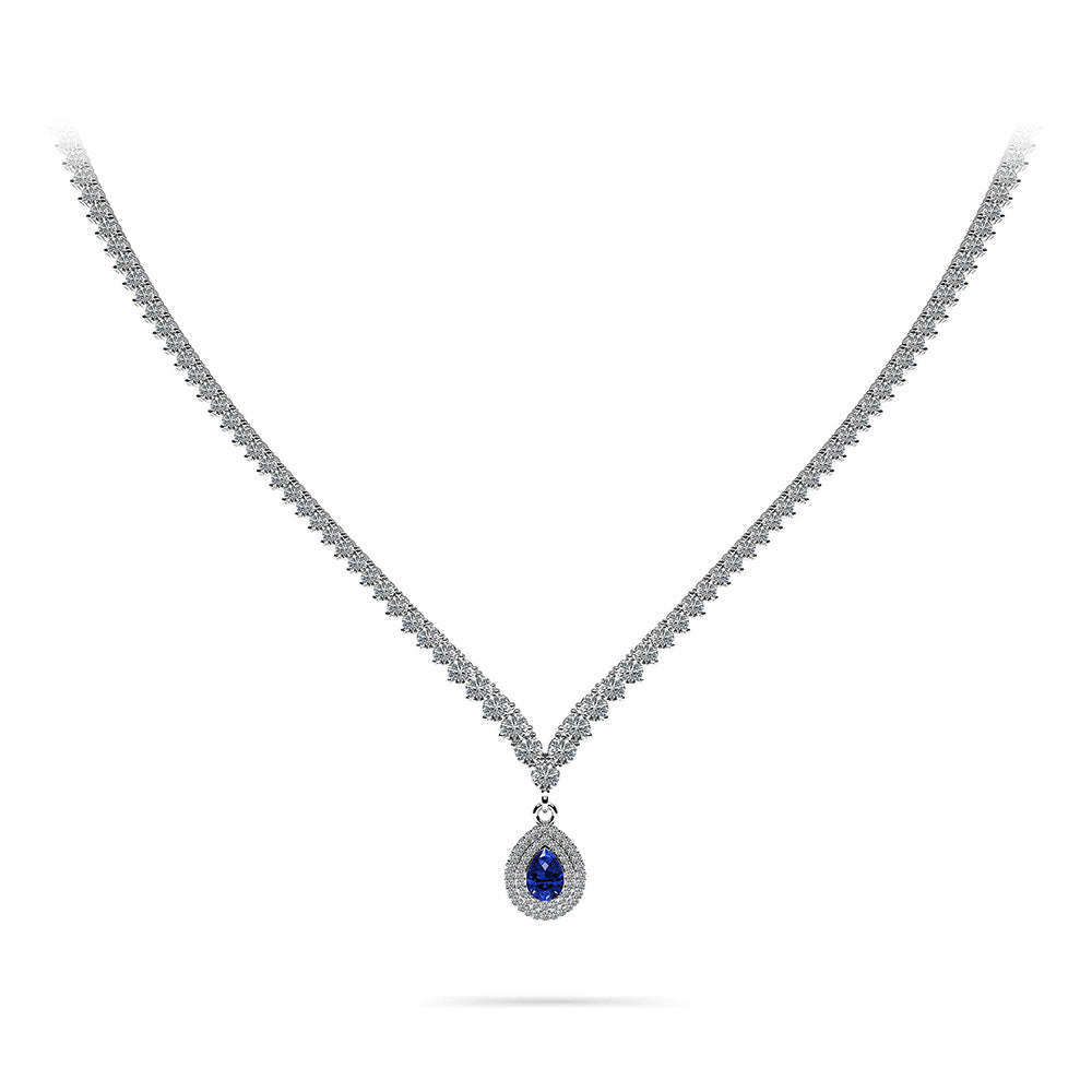 Teardrop Gemstone Pendant 3 Prong Necklace