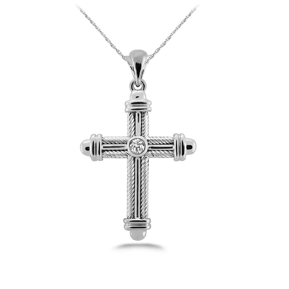 Round Edge Diamond Cross Pendant Necklace 
