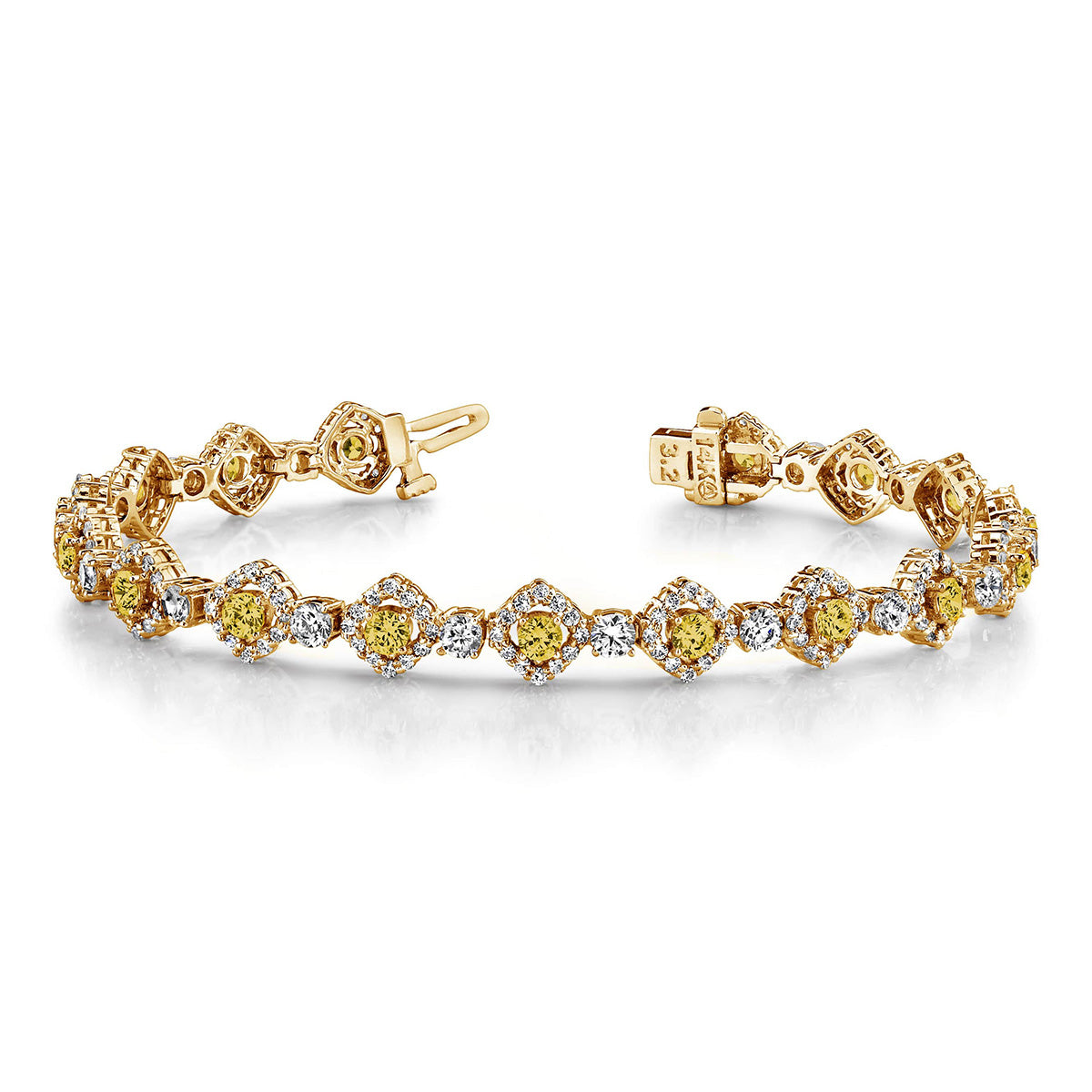 Square Link Gemstone Centered Diamond Bracelet