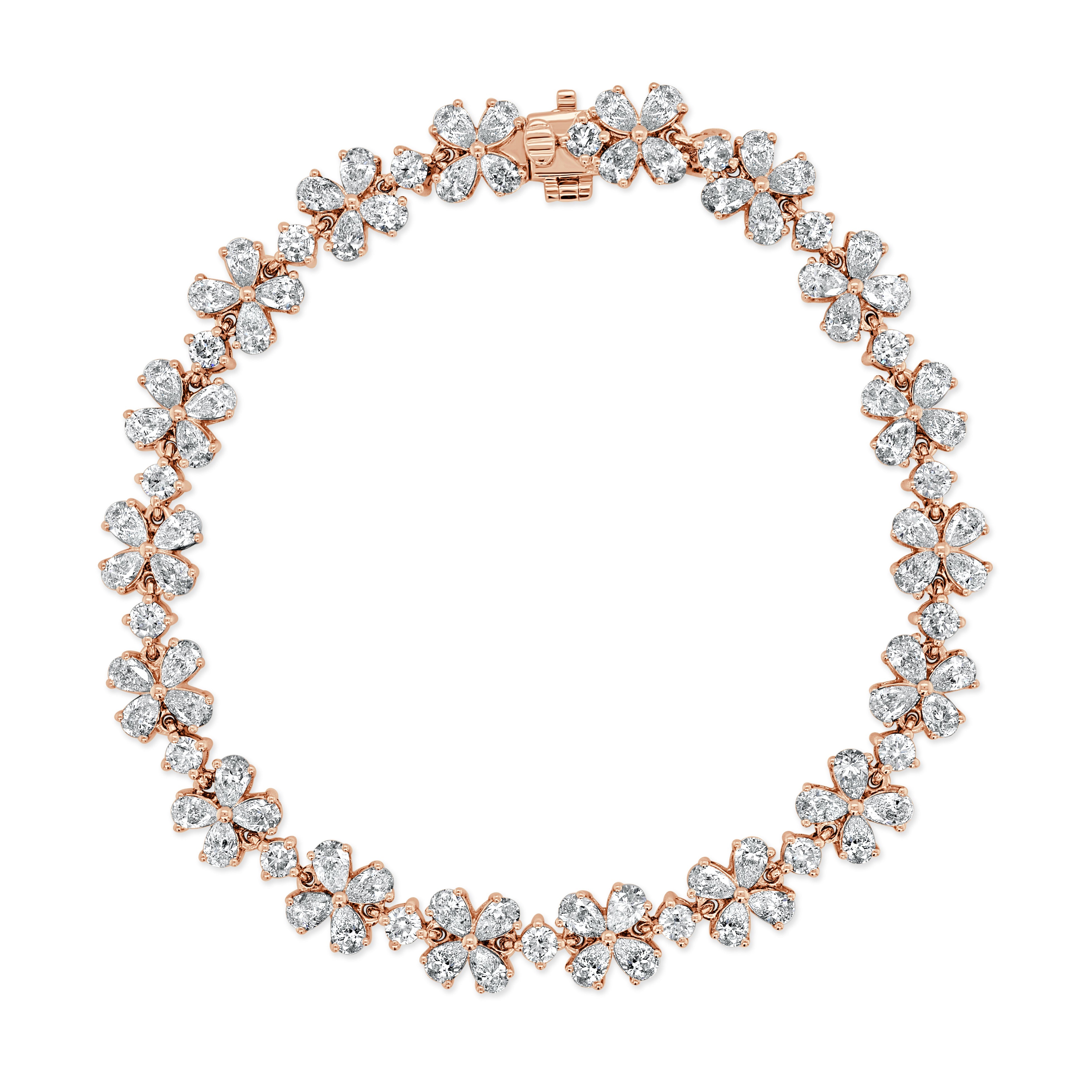 14K Gold & Pear-Shaped Diamond Flower Bracelet