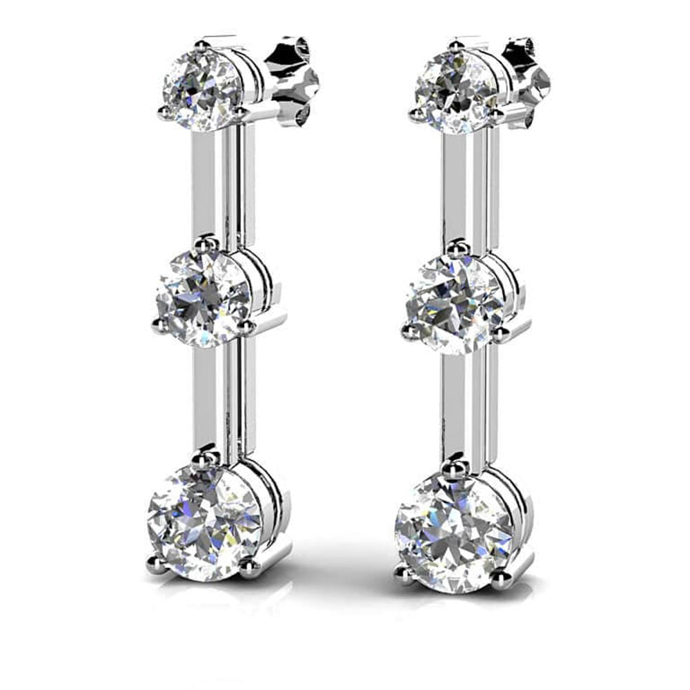 Three Prong Triple Diamond Earrings