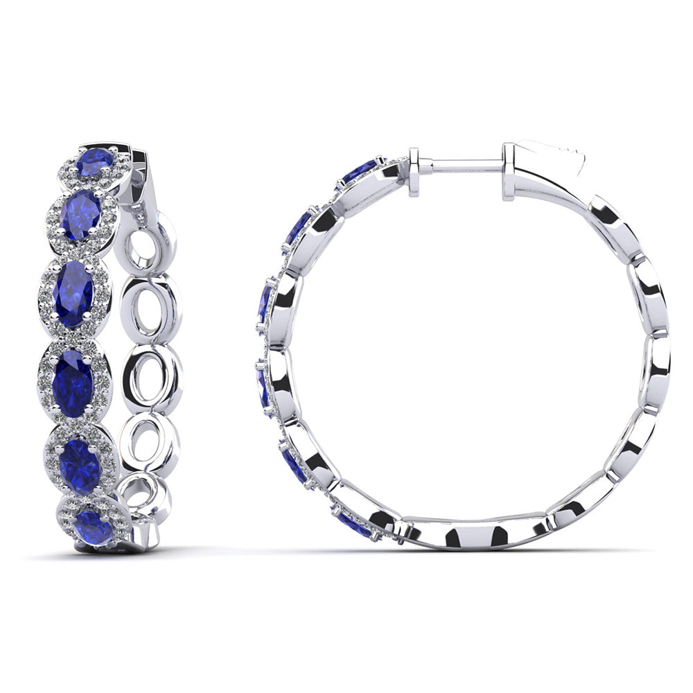 Oval Gems And Round Diamond Hoop Earrings
