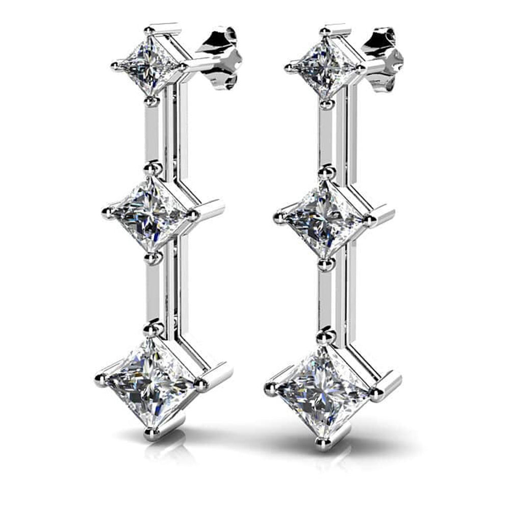 Princess Triple Diamond Earrings 
