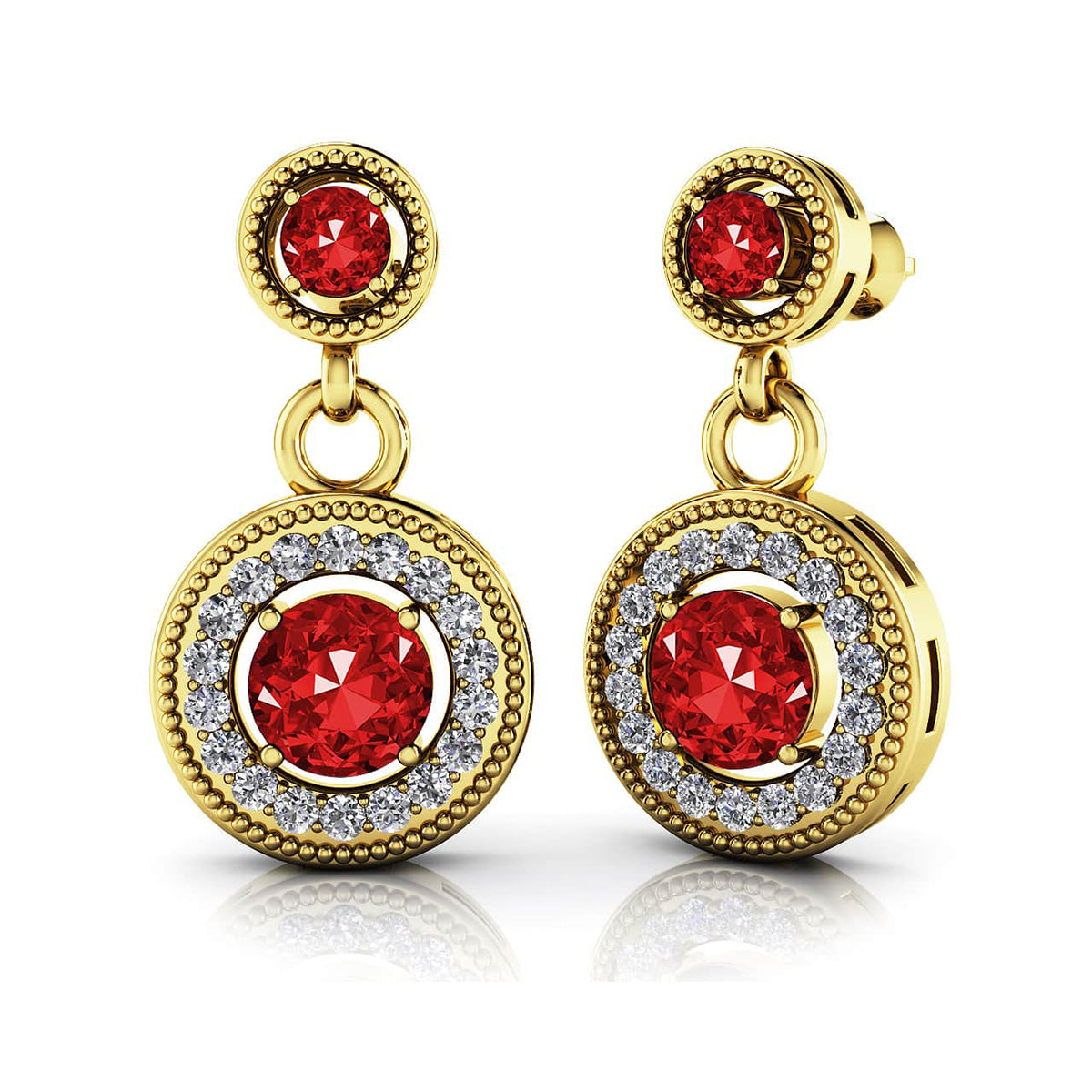 Gemstone And Diamond Round Drop Earrings