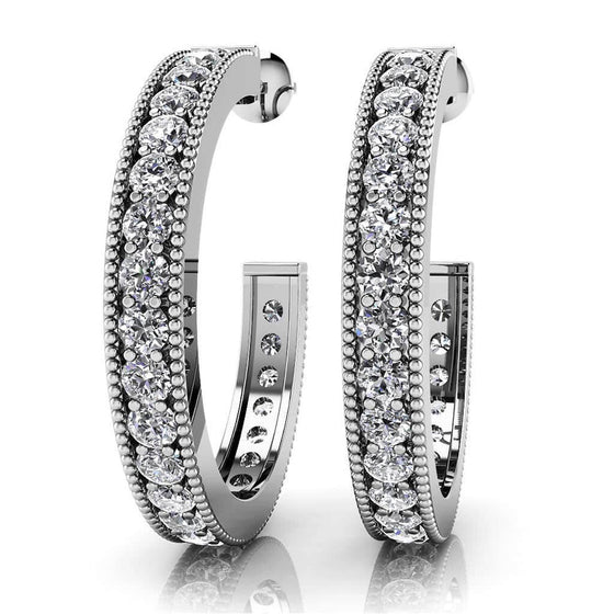 Diamond Lined Round Shaped Hoops