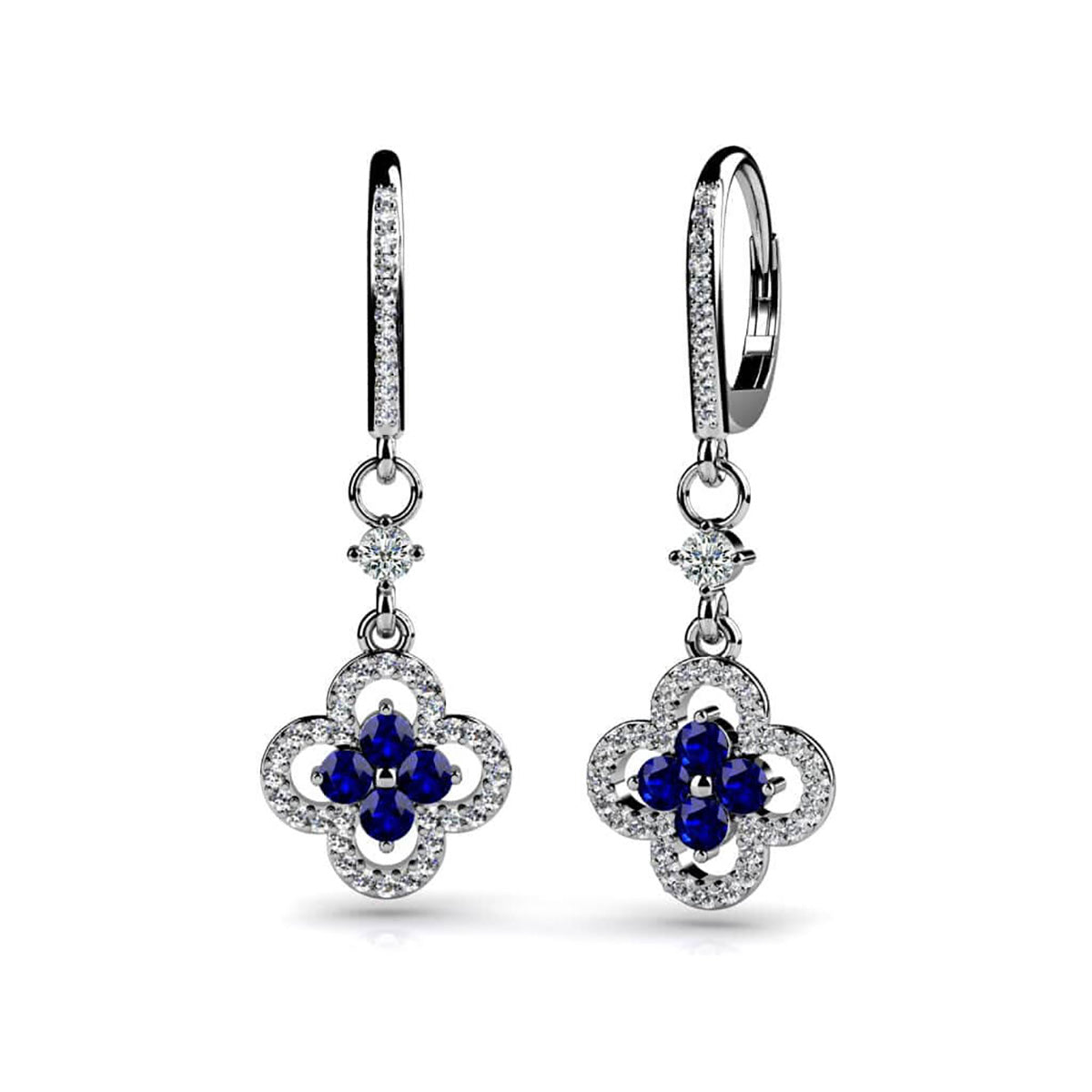 Diamond Gemstone Clover Drop Earrings