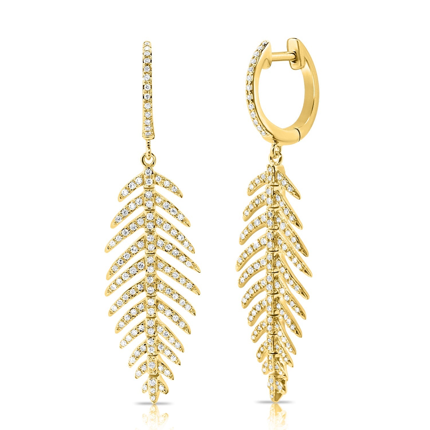 14K Gold & Diamond Feather Dangle Earrings