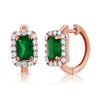 14K Gold Emerald & Diamond Huggie Earrings