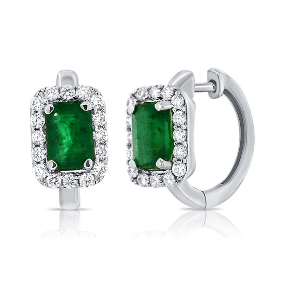 14K Gold Emerald & Diamond Huggie Earrings