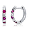 14K Gold Diamond & Ruby Alternating Huggie Earrings