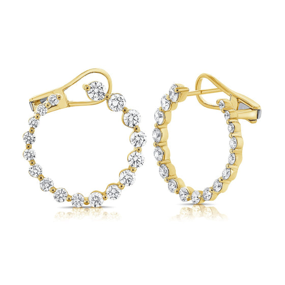 14k Gold & Diamond Circular Front-Facing Hoop Earrings